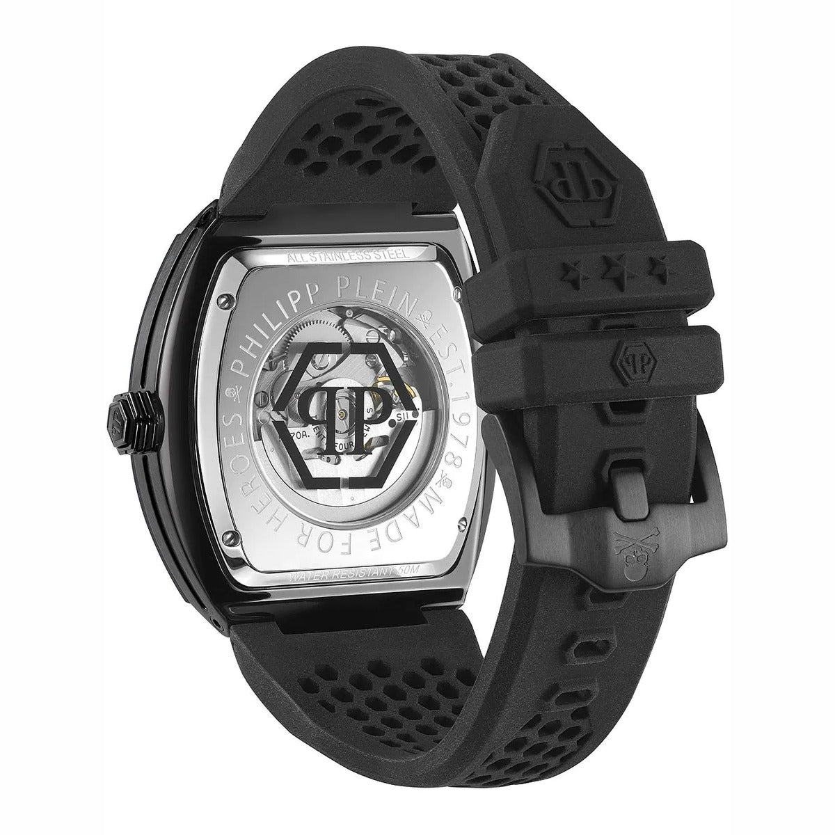 Philipp Plein Stainless Steel Silicone Strap Black Dial 44mm Men's Watch