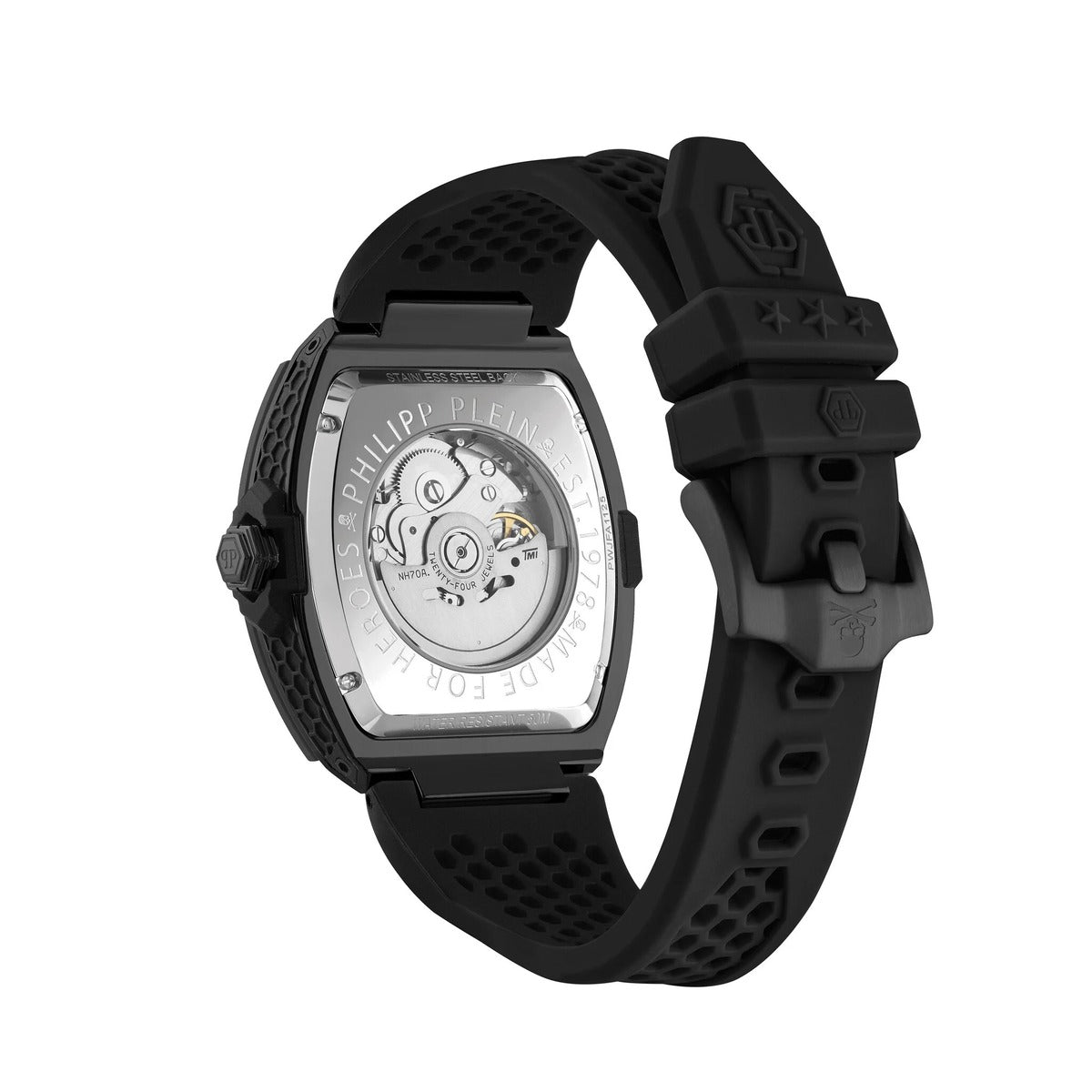 Philipp Plein Stainless Steel Silicone Strap Black Dial 44mm Men's Watch