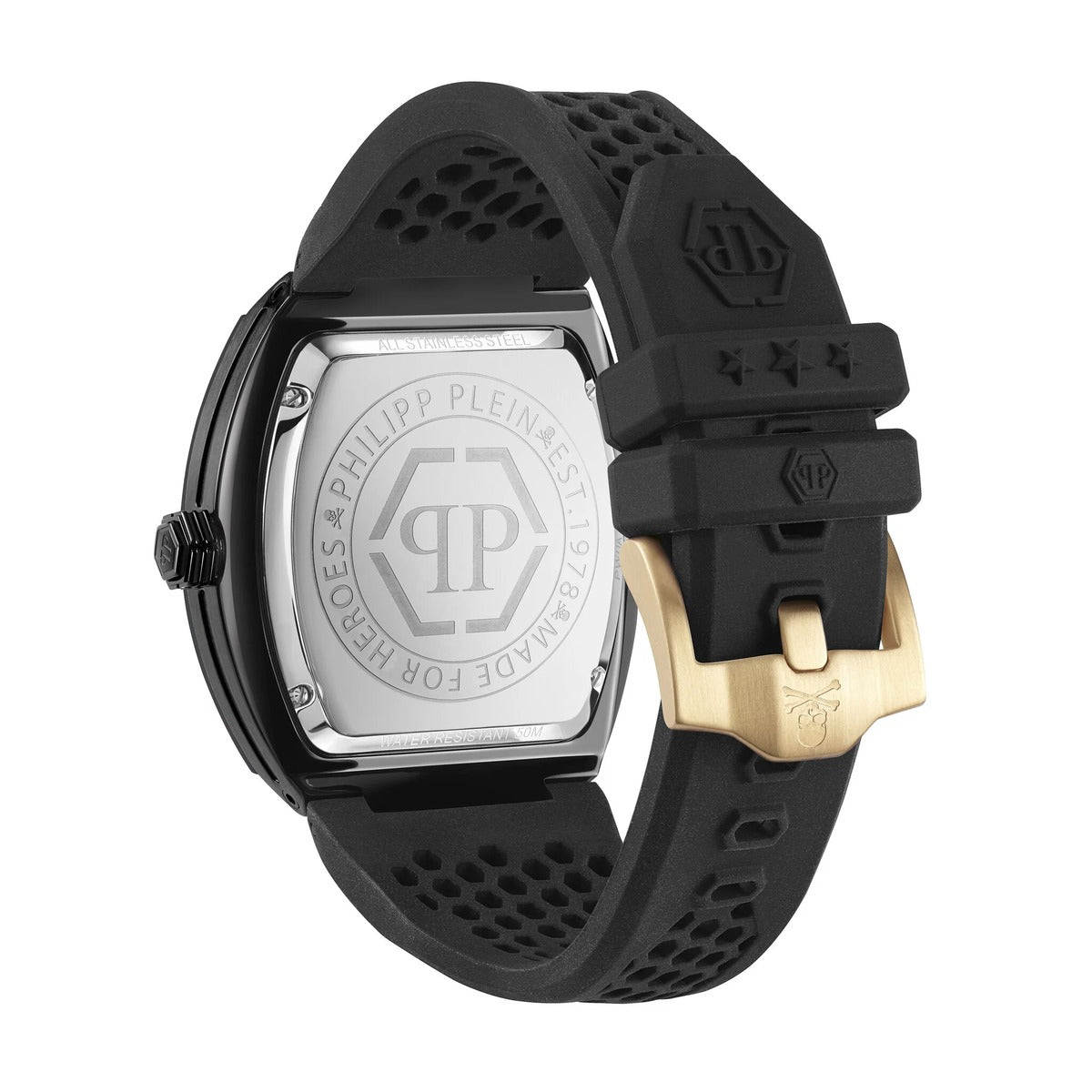Philipp Plein Stainless Steel Silicone Strap Black Dial 44mm Men's Watch
