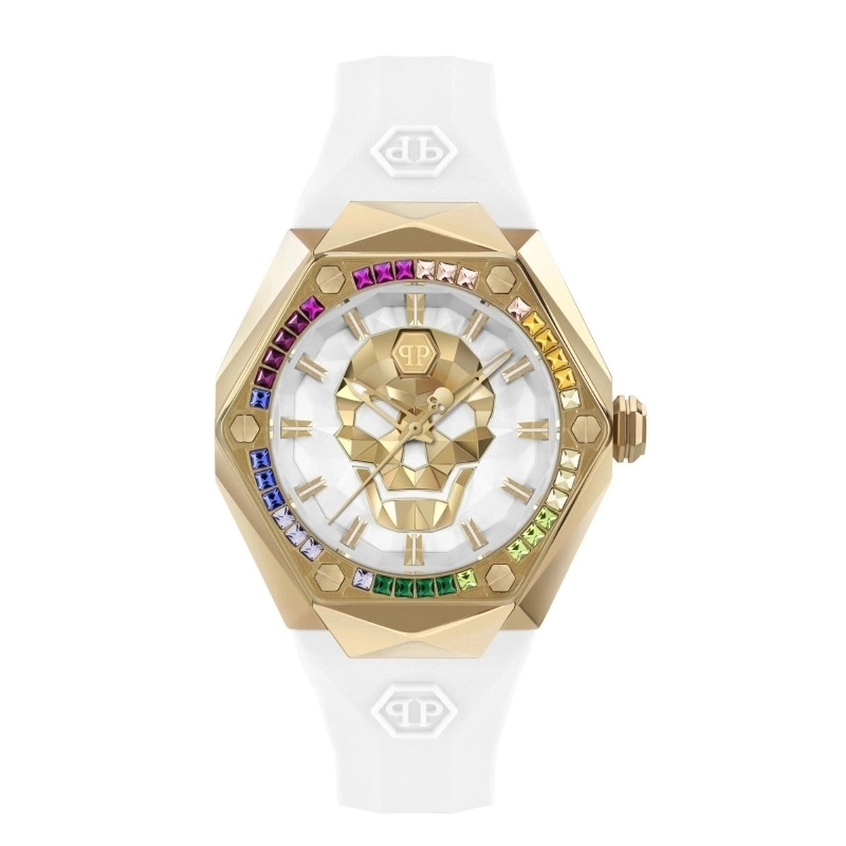 Philipp Plein analogue Stainless Steel Silicone Strap White, Gold Dial 40mm Women's Watch