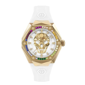 Philipp Plein analogue Stainless Steel Silicone Strap White, Gold Dial 40mm Women's Watch