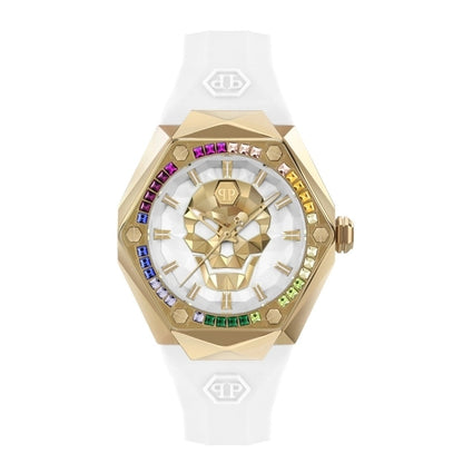 Philipp Plein analogue Stainless Steel Silicone Strap White, Gold Dial 40mm Women's Watch
