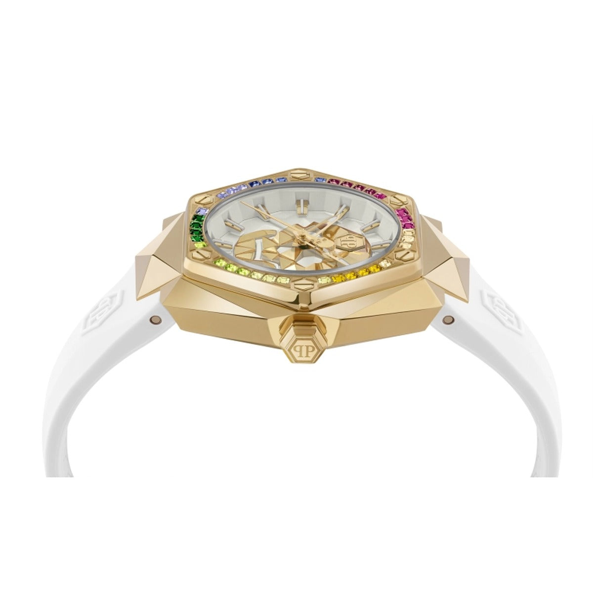 Philipp Plein analogue Stainless Steel Silicone Strap White, Gold Dial 40mm Women's Watch
