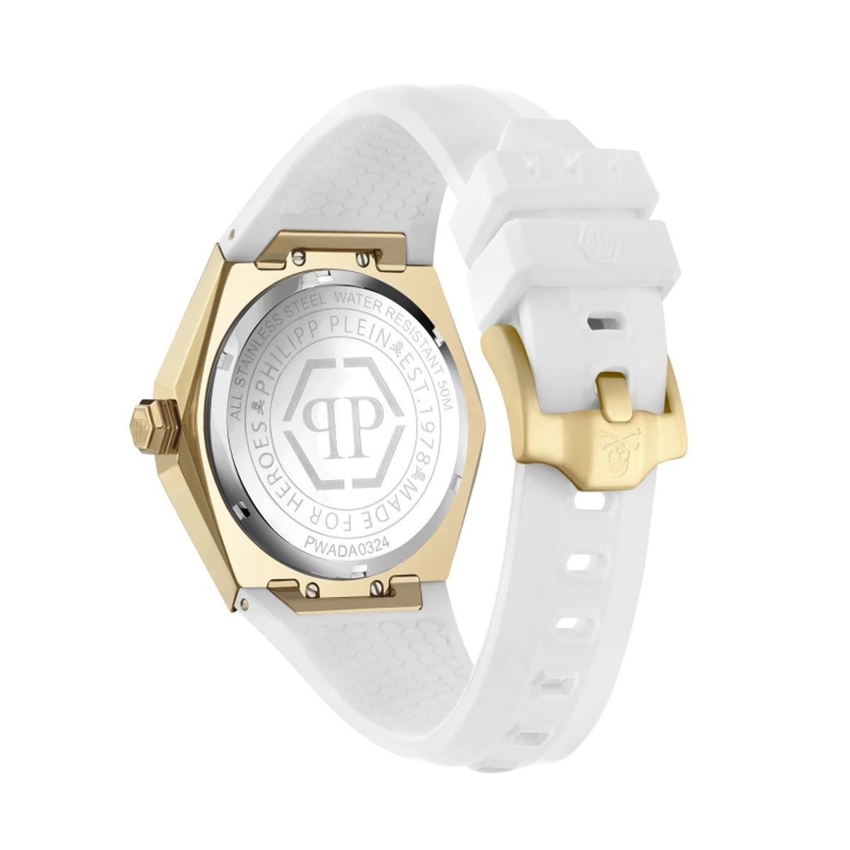 Philipp Plein analogue Stainless Steel Silicone Strap White, Gold Dial 40mm Women's Watch