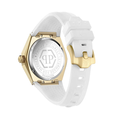 Philipp Plein analogue Stainless Steel Silicone Strap White, Gold Dial 40mm Women's Watch