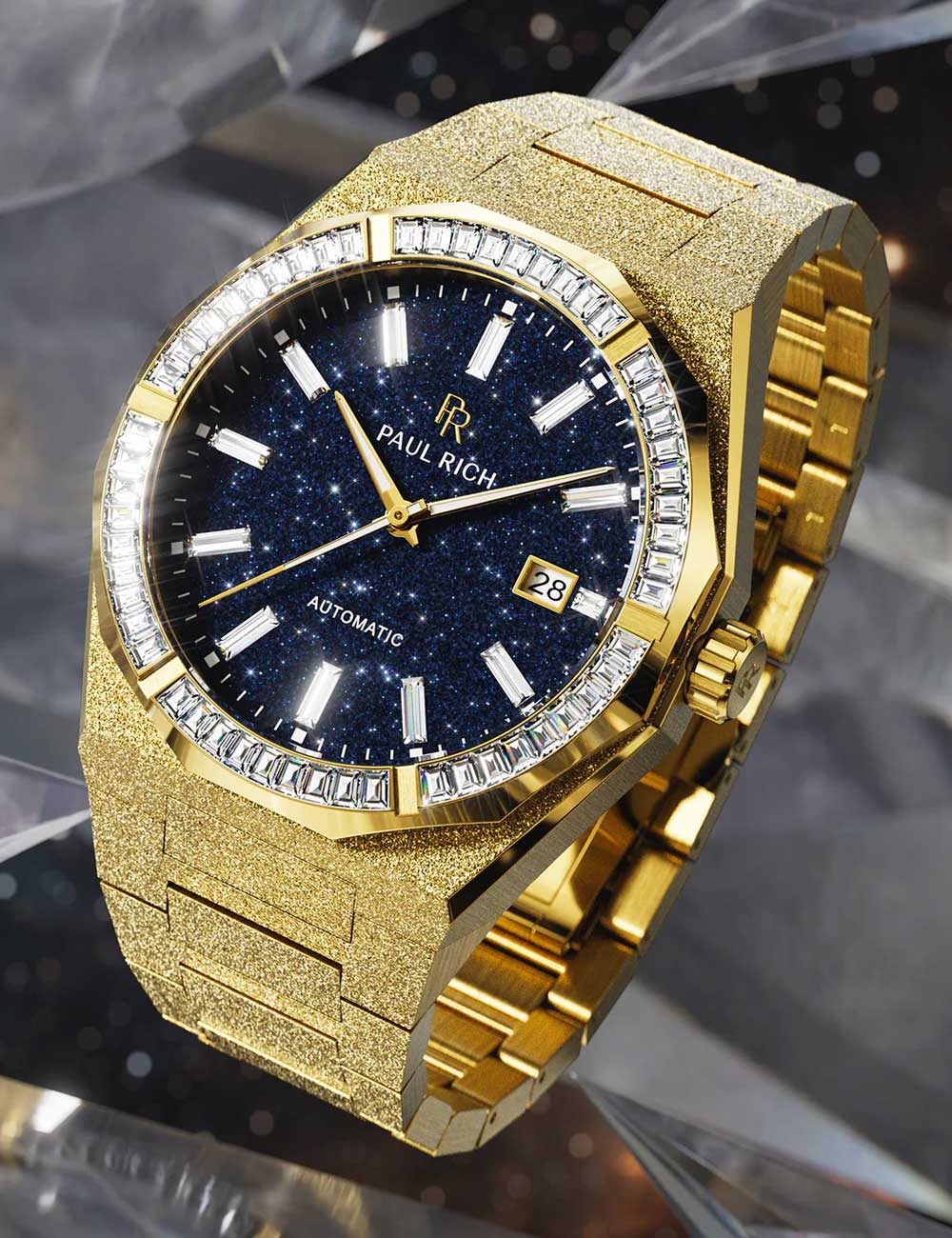 Paul Rich Moissanite Frosted Star Dust II Gold Quartz PR-46705 43mm 5 ATM Blue Dial Men's Watch