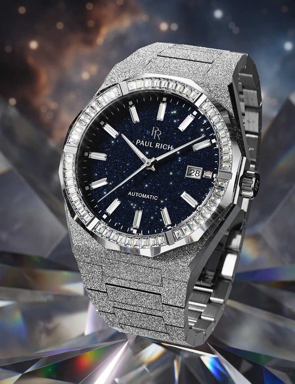 Paul Rich Moissanite Frosted Star Dust II Silver Quartz PR-46706 43mm 5 ATM Blue Dial Men's Watch