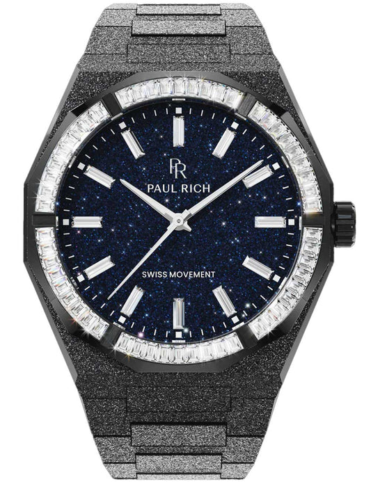 Paul Rich Moissanite Frosted Star Dust II Black Quartz PR-46704 43mm 5 ATM Blue Dial Men's Watch