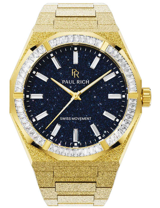 Paul Rich Moissanite Frosted Star Dust II Gold Quartz PR-46705 43mm 5 ATM Blue Dial Men's Watch