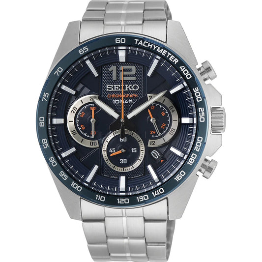 Seiko Stainless Steel Leather Strap 44mm Men's Watch