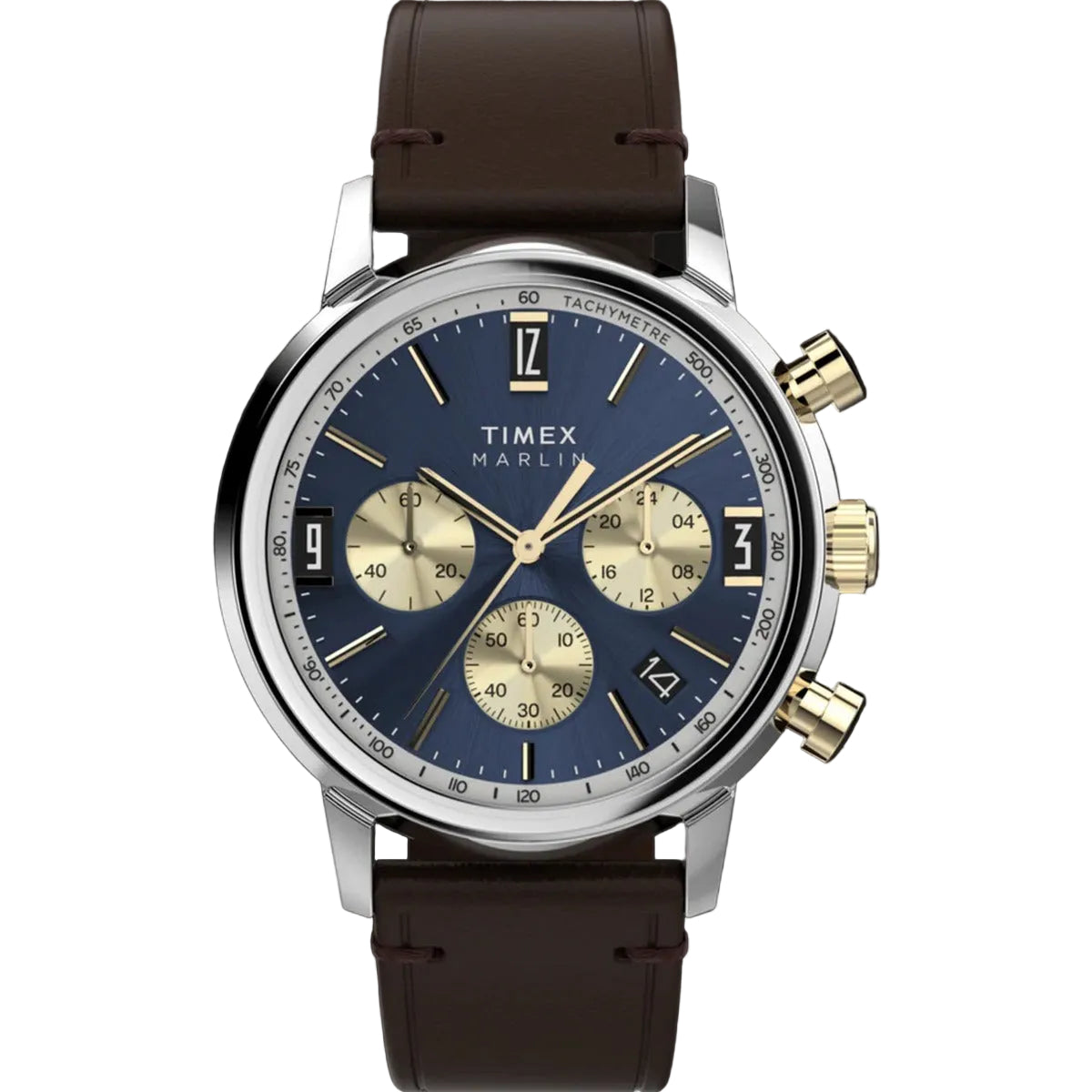 Timex Stainless Steel Leather Strap Blue Dial 40mm Men's Watch