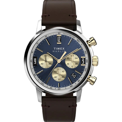 Timex Stainless Steel Leather Strap Blue Dial 40mm Men's Watch