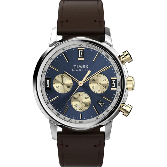 Timex Stainless Steel Leather Strap Blue Dial 40mm Men's Watch