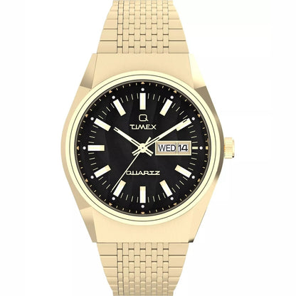 Timex Stainless Steel Leather Strap Black Dial 39mm Men's Watch