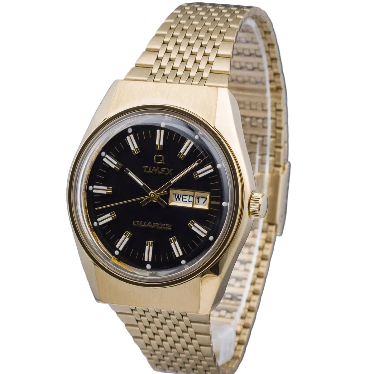 Timex Stainless Steel Leather Strap Black Dial 39mm Men's Watch
