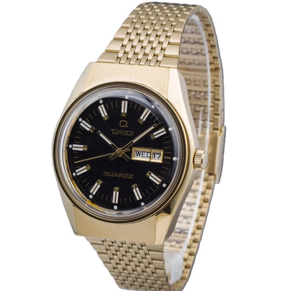 Timex Stainless Steel Leather Strap Black Dial 39mm Men's Watch