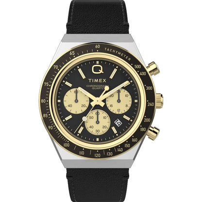 Timex Stainless Steel Leather Strap Black Dial 40mm Men's Watch