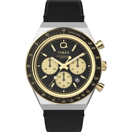 Timex Stainless Steel Leather Strap Black Dial 40mm Men's Watch