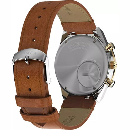 Timex Stainless Steel Leather Strap Gold Dial 40mm Men's Watch