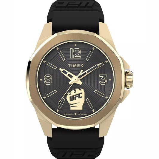 Timex Stainless Steel Silicone Strap Black Dial 46mm Men's Watch