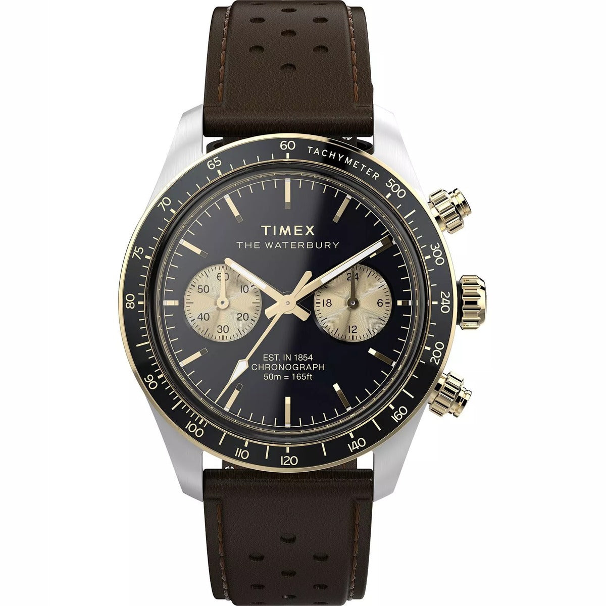 Timex Stainless Steel Leather Strap Black Dial 39mm Men's Watch