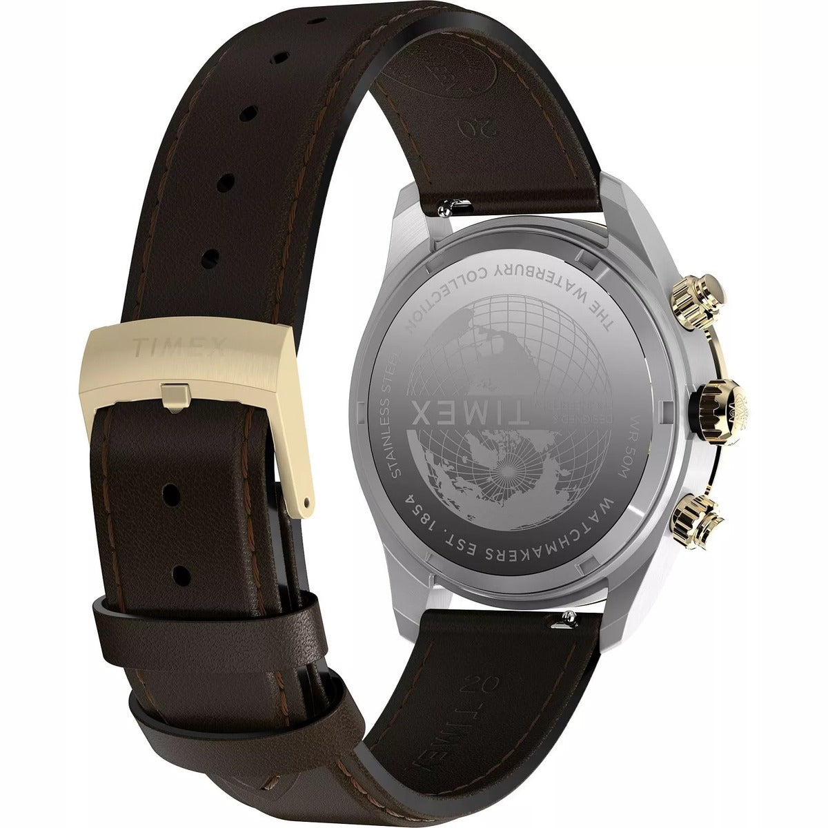 Timex Stainless Steel Leather Strap Black Dial 39mm Men's Watch
