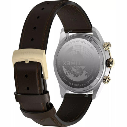 Timex Stainless Steel Leather Strap Black Dial 39mm Men's Watch